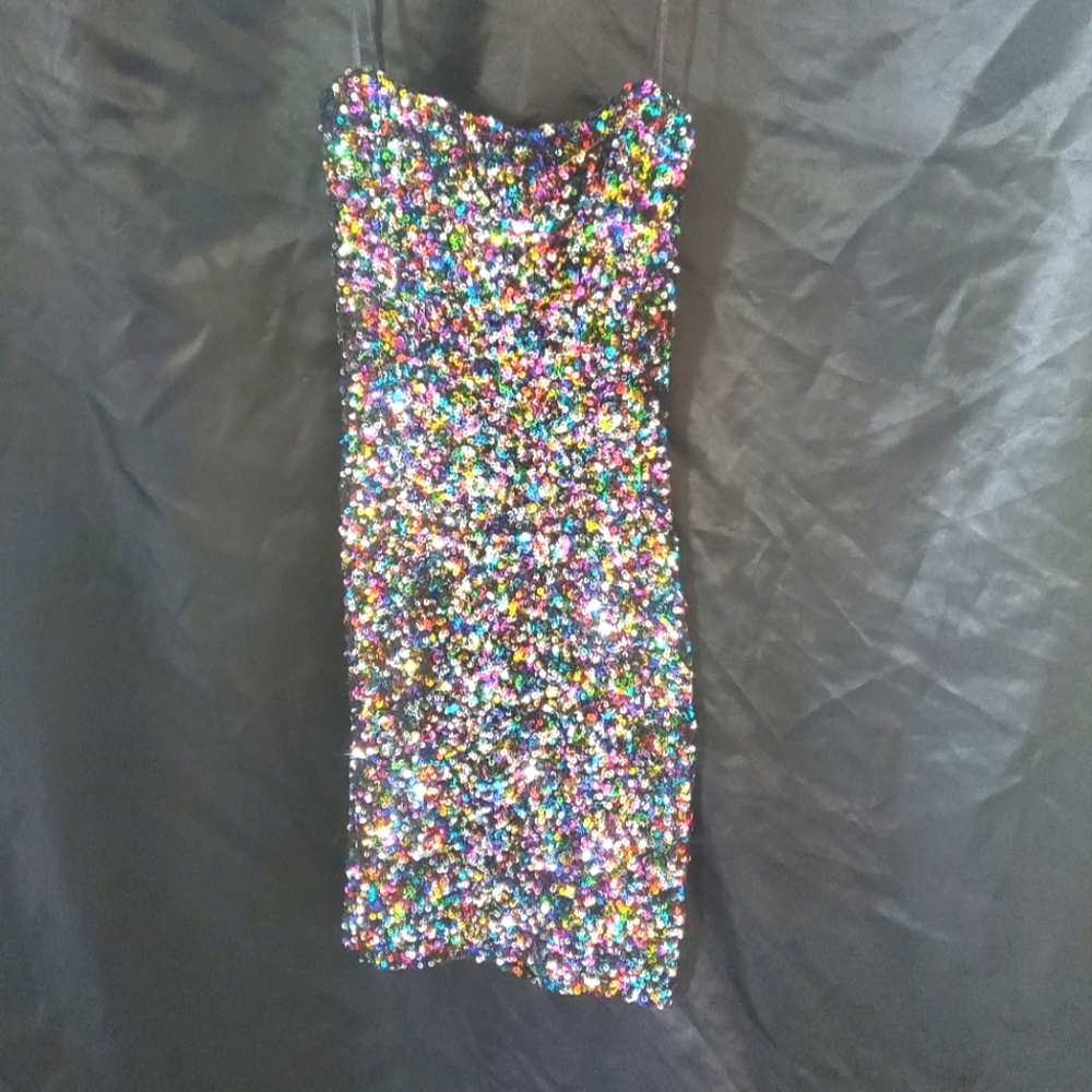 Strapless sequin multi color dress
